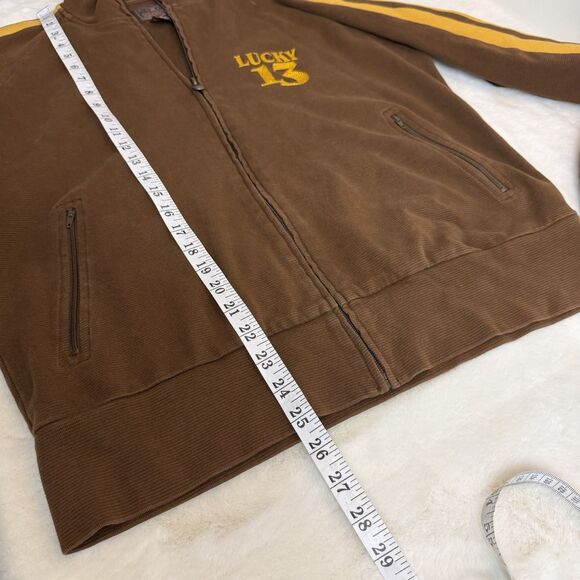 Lucky Brand Y2K Vintage Full Zip Sweater Jacket Lucky 13 Brown Yellow Men’s S - Picture 9 of 10